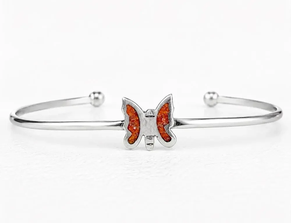 Vintage Taxco Mexico Sterling Silver Coral Butterfly Cuff Bracelet Southwestern